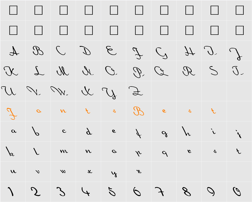 FZ SCRIPT 20 LEFTY Character Map