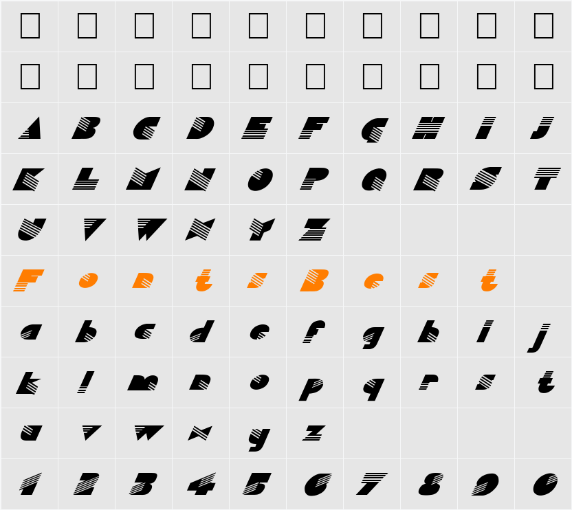 FZ UNIQUE 11 ITALIC Character Map