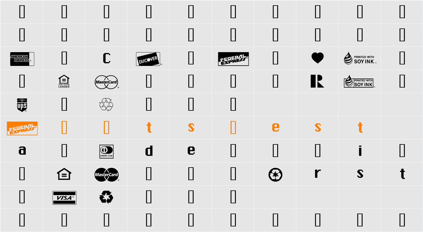 Credit Cards Character Map