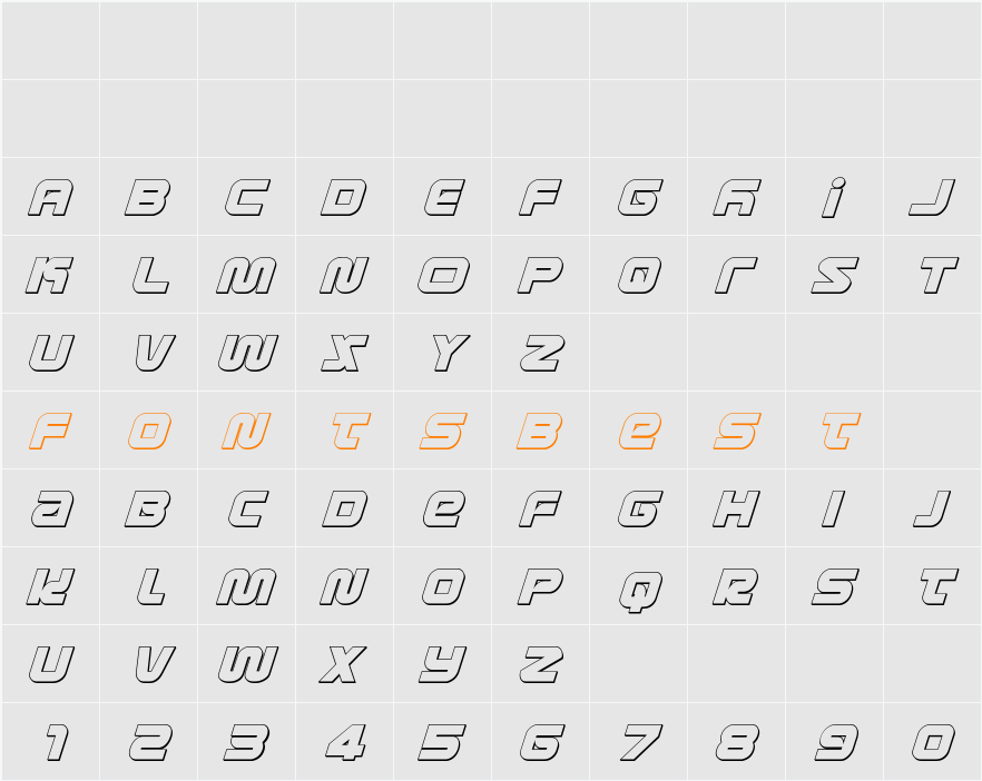 Metronauts 3D Italic Character Map