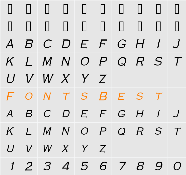 MetalcutLight Character Map