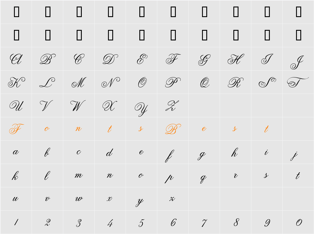 Anglia Script Standard Character Map