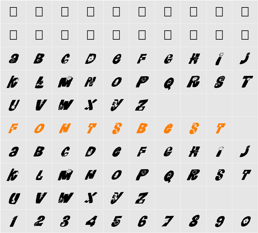 FZ UNIQUE 3 MANGLED ITALIC Character Map