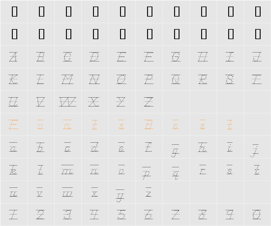 AbcDNManusDottedLined Character Map