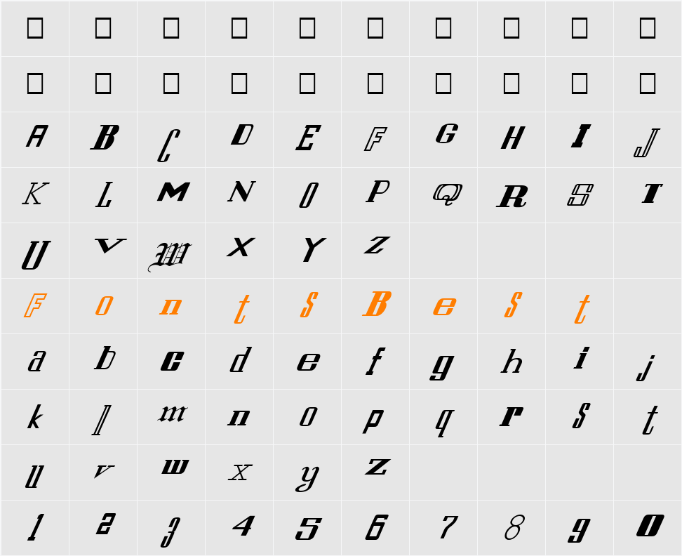 FZ UNIQUE 24 ITALIC Character Map