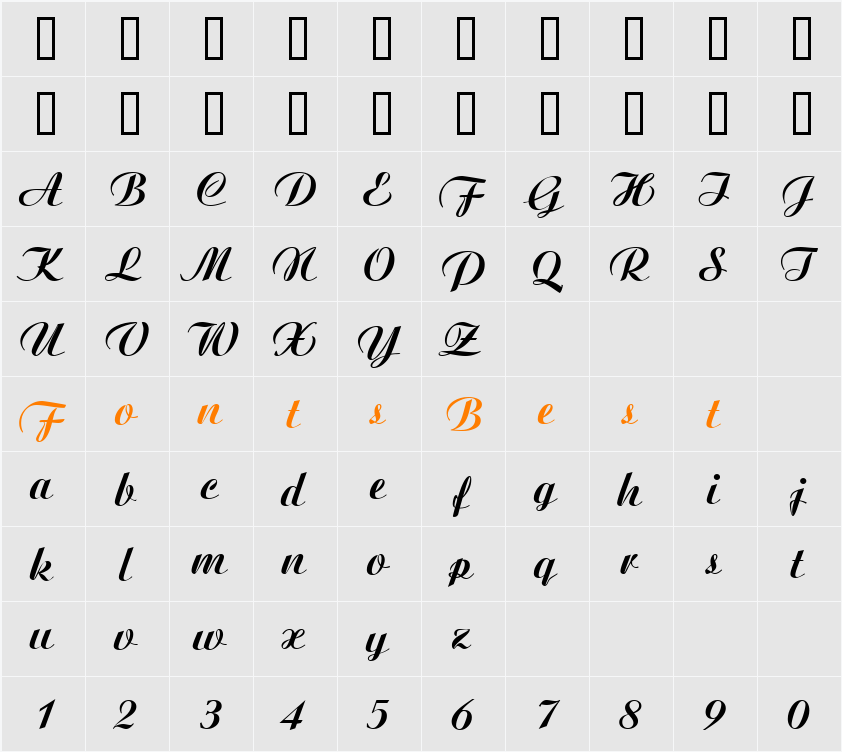 CandiaScriptSSK Character Map