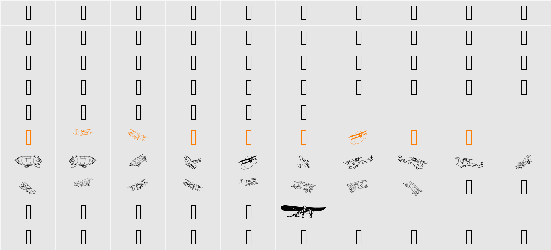 Aeroplanes Character Map