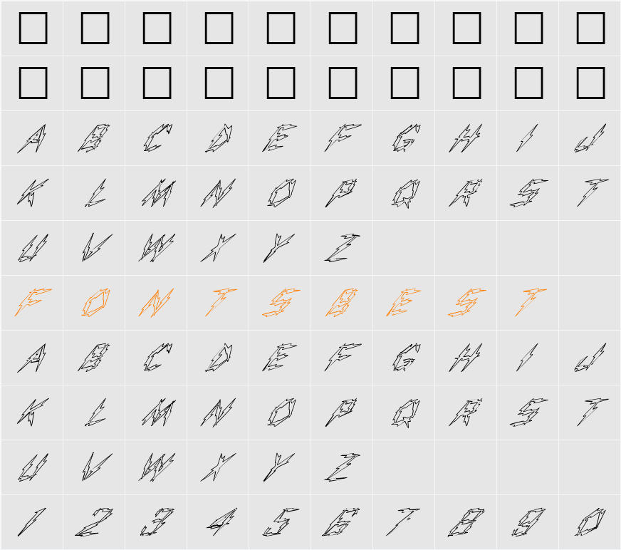 FZ UNIQUE 19 HOLLOW ITALIC Character Map