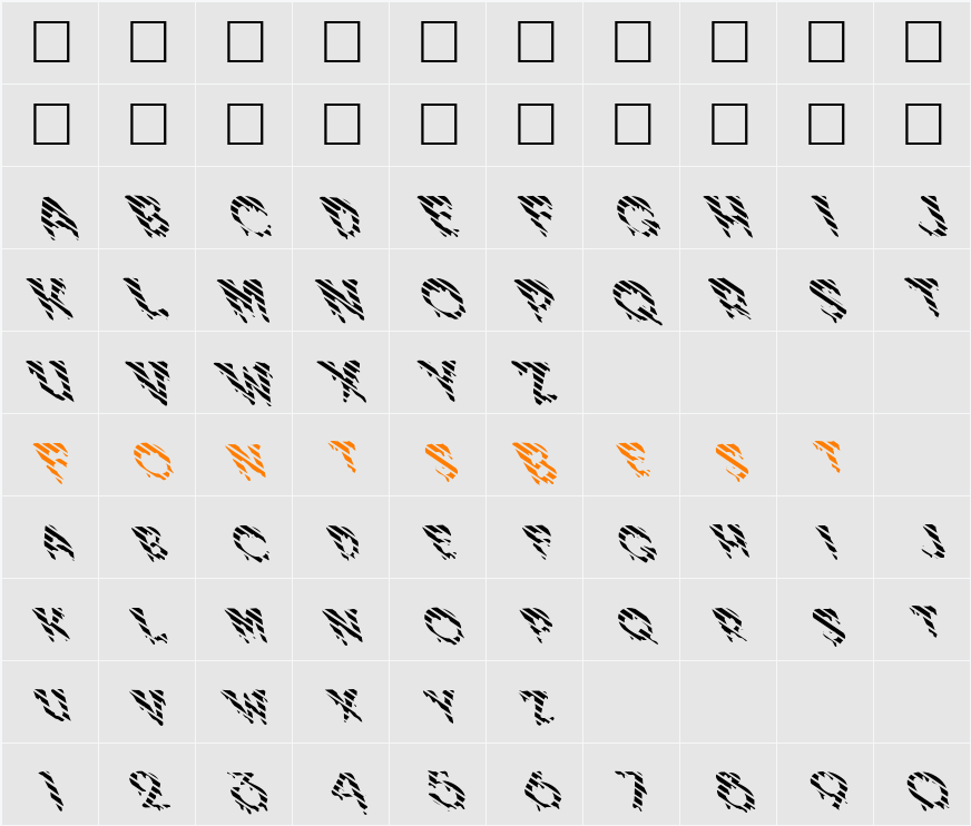 FZ UNIQUE 10 STRIPED LEFTY Character Map