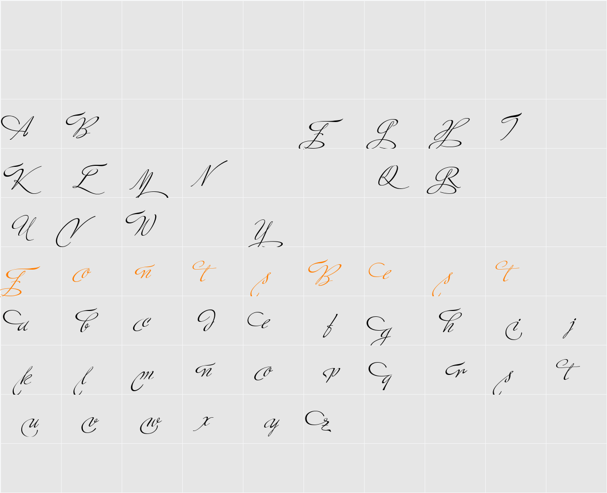 Ministry Script Swash HFF Character Map