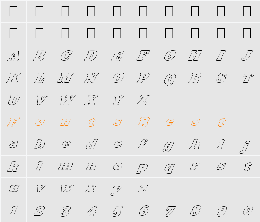 FZ ROMAN 35 HOLLOW ITALIC Character Map