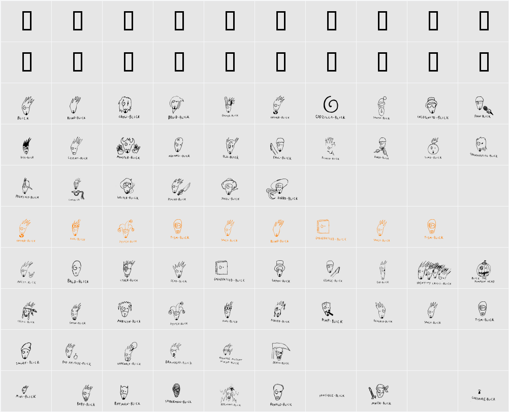 A Blick for All Seasons Character Map