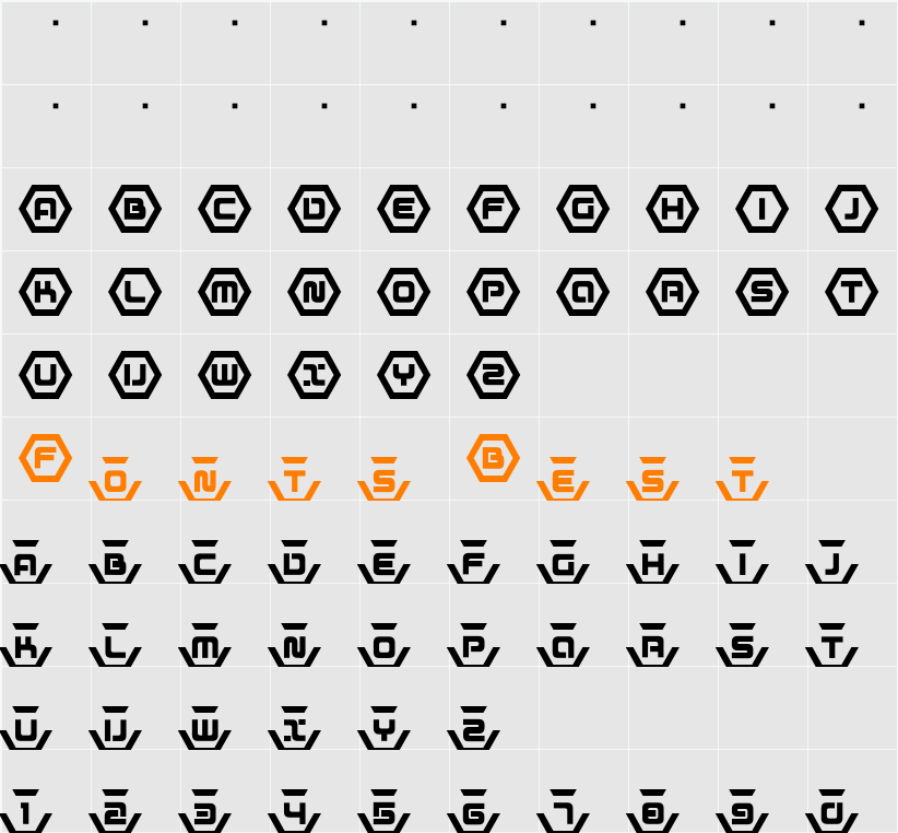 D3 Honeycombism Bold Character Map