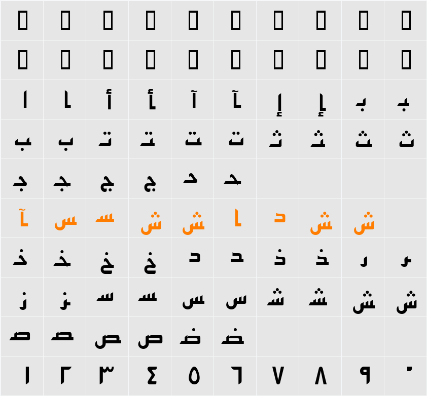 ArabicSans Character Map