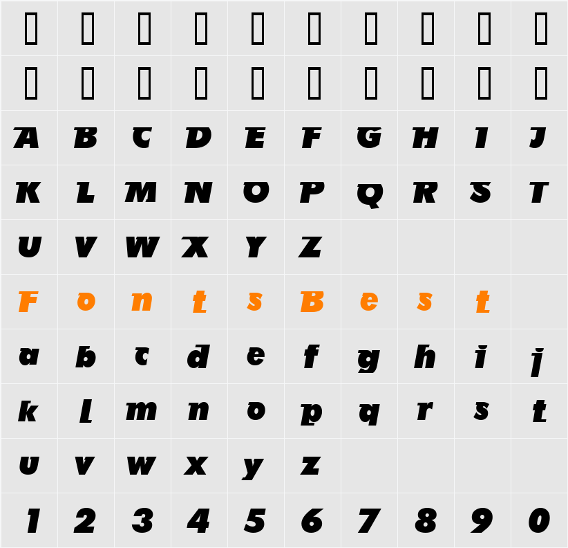 AB Futurun Character Map