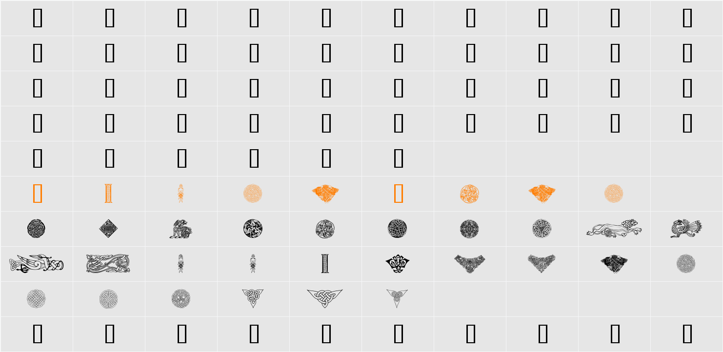 Celtic Elements II Character Map