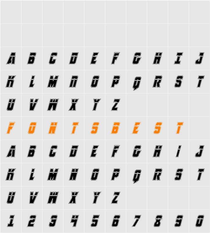 Anitlles Laser Academy Italic Character Map