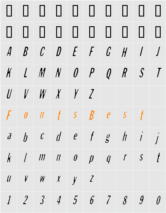 Andreas Sans Cnd Oblique Character Map