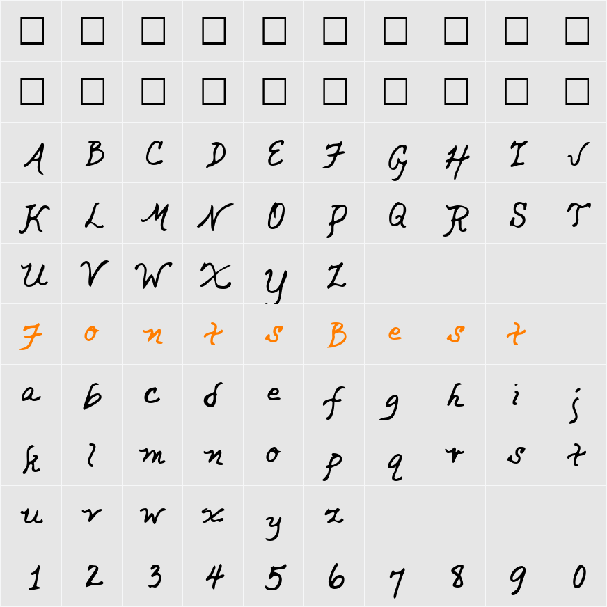 CathysHand Character Map