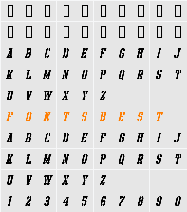 Intramural Stencil Italic JL Character Map