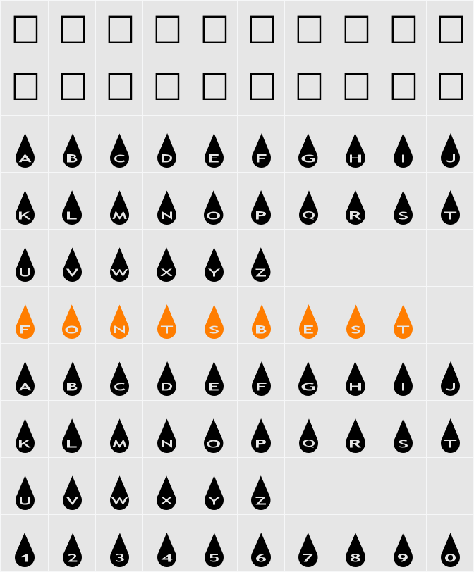 AlphaShapes raindrops Character Map