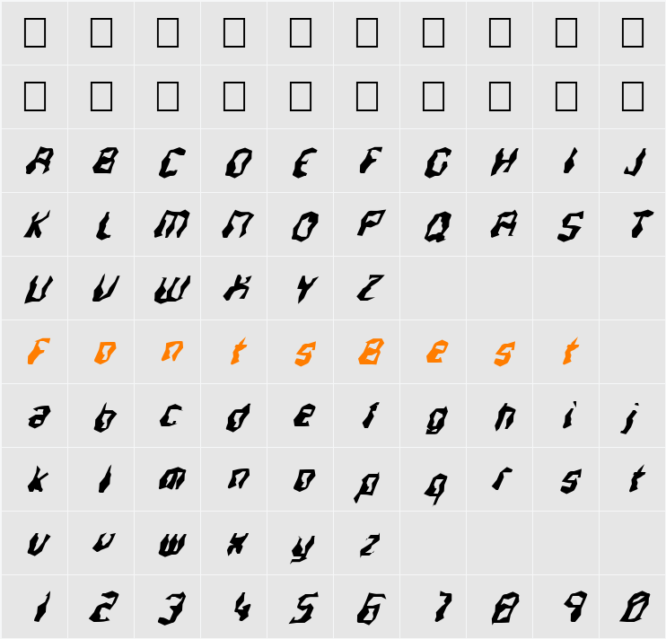 FZ WACKY 37 ITALIC Character Map