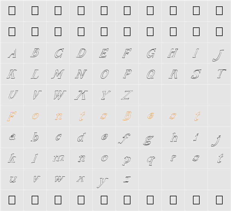 FZ JAZZY 48 HOLLOW ITALIC Character Map