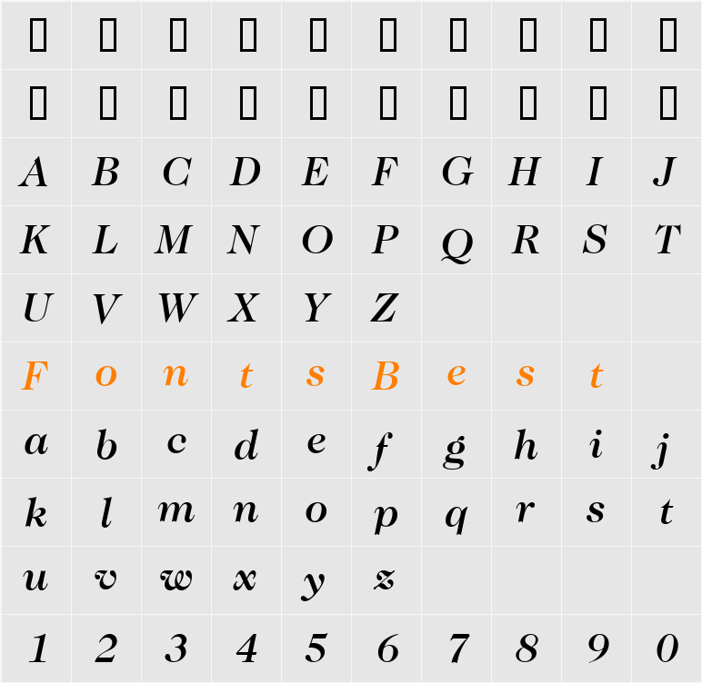 Caslon-Medium Character Map