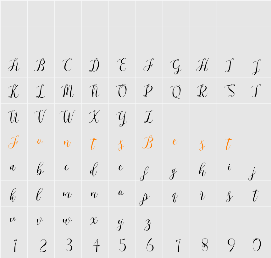 Arieteline Script Character Map