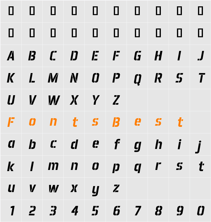 Aero Matics Stencil Character Map