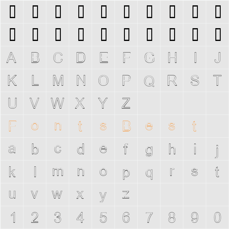 Arialic Hollow Character Map