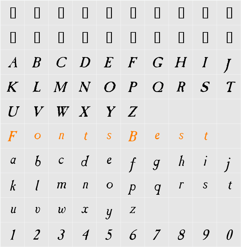 Caslon Antique Character Map
