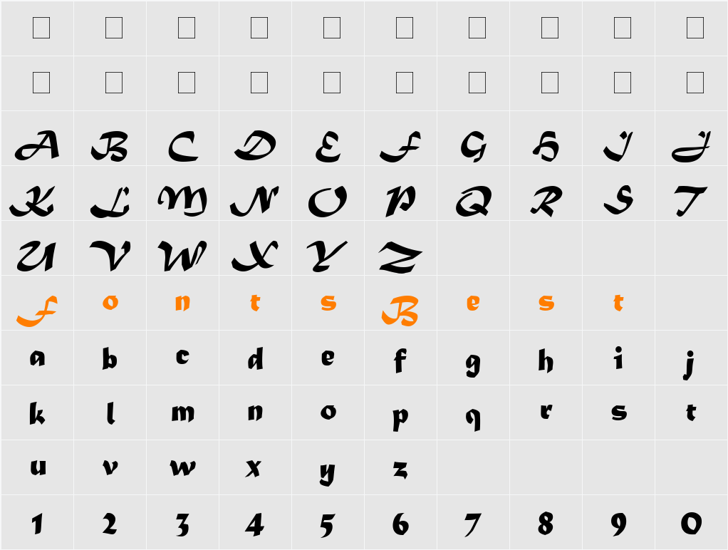 Matura MT Script Capitals Character Map