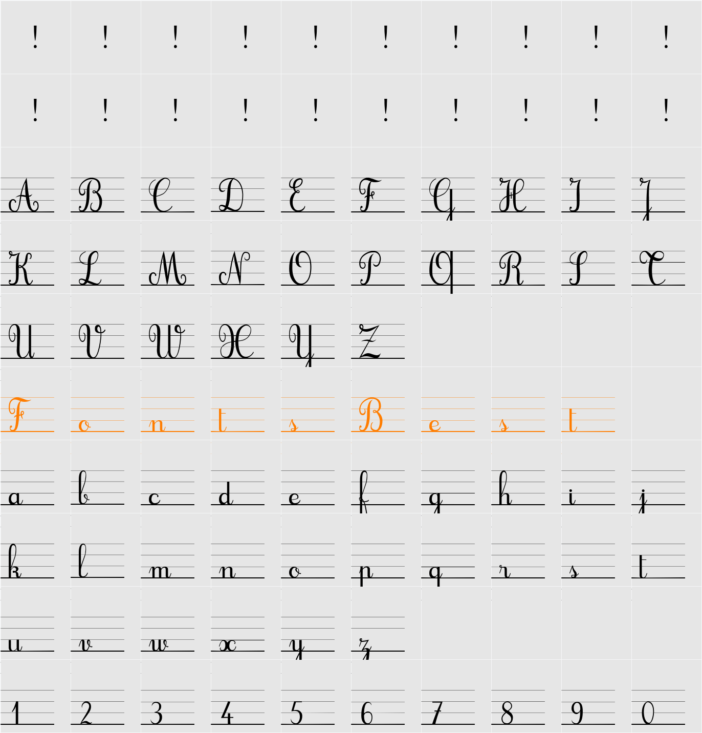 Cursif & Lignes Character Map