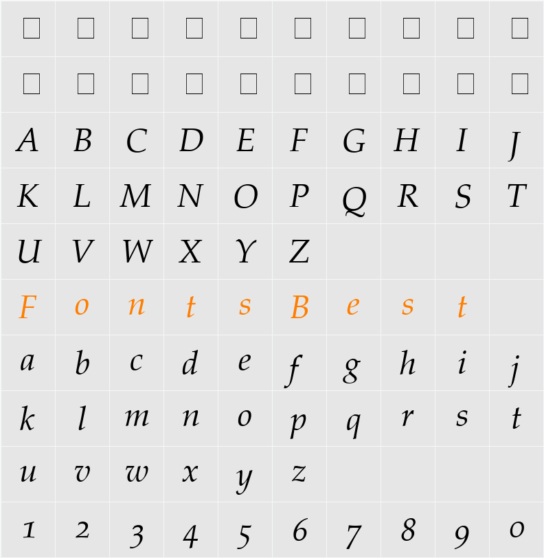 Criteria OldStyle SSi Character Map