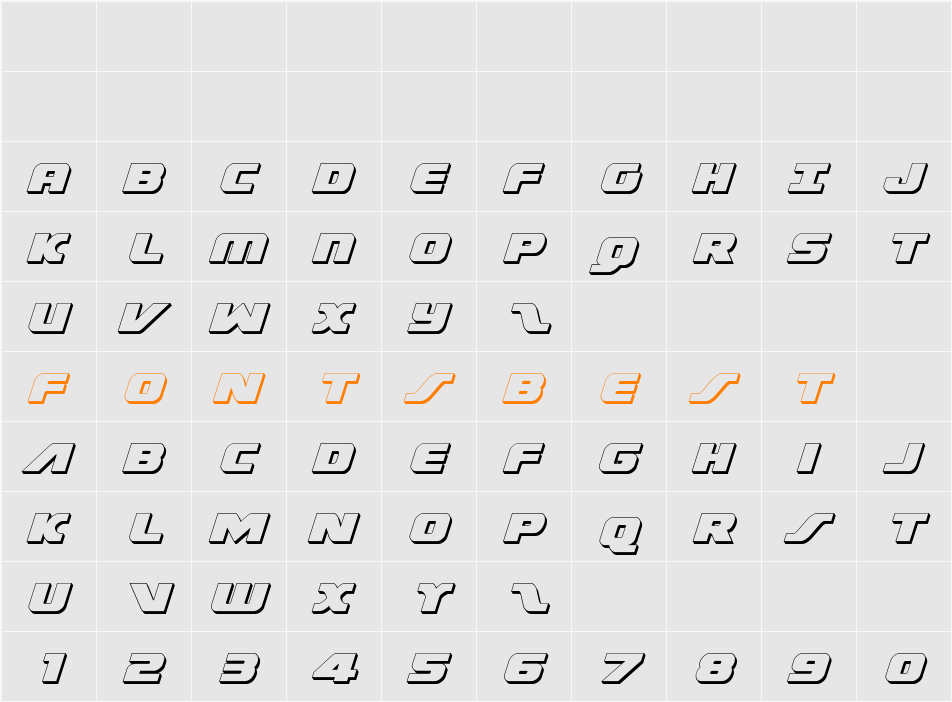 Federal Escort 3D Italic Character Map