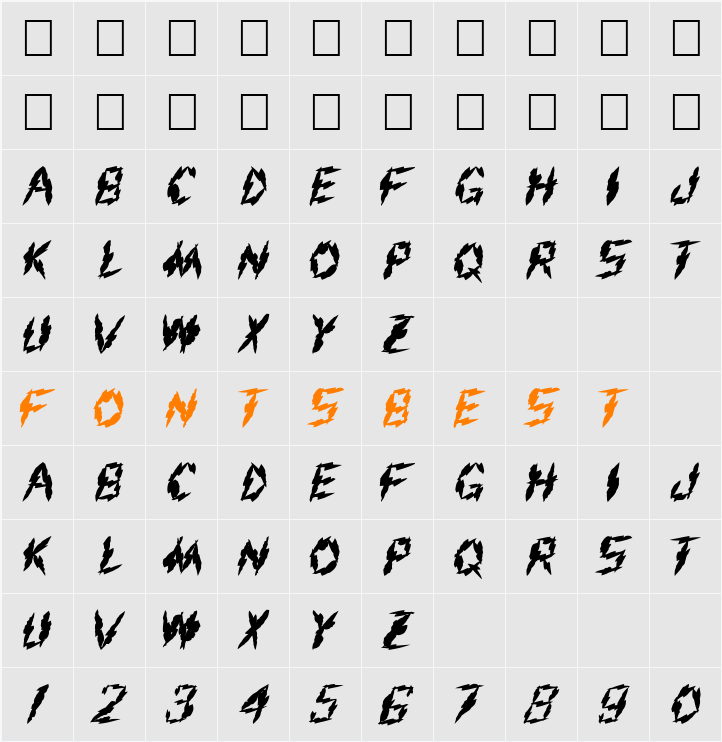 FZ UNIQUE 19 MANGLED Character Map