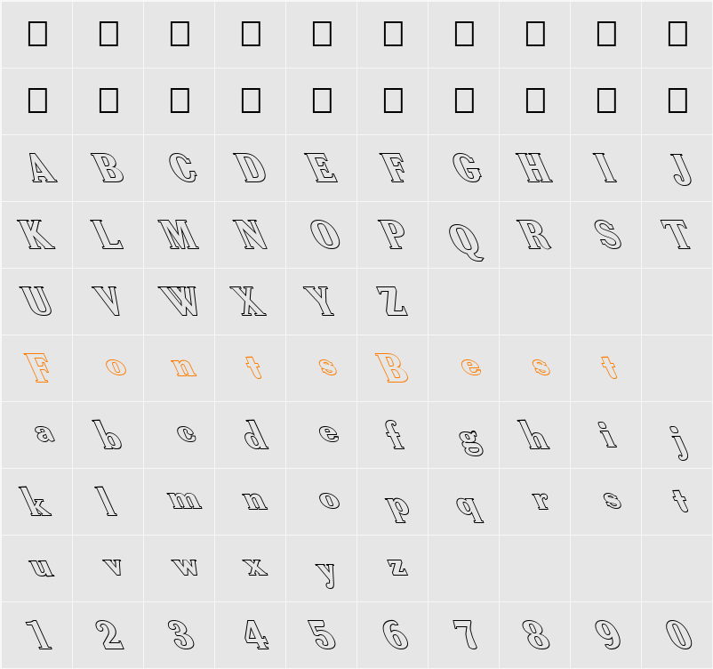 FZ ROMAN 40 HOLLOW LEFTY Character Map