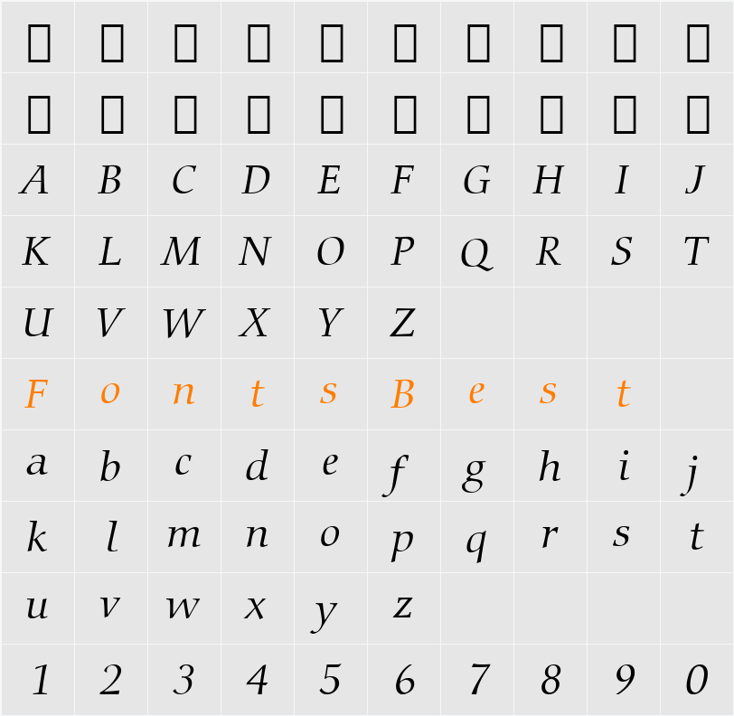 Carmina Lt BT Character Map