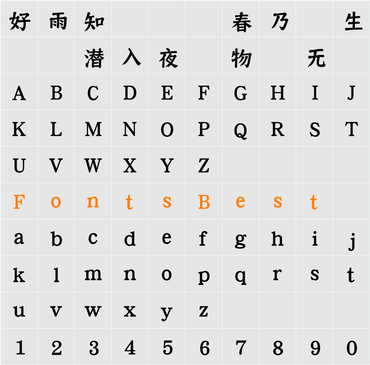 DFPZongKaiW7-B5 Character Map