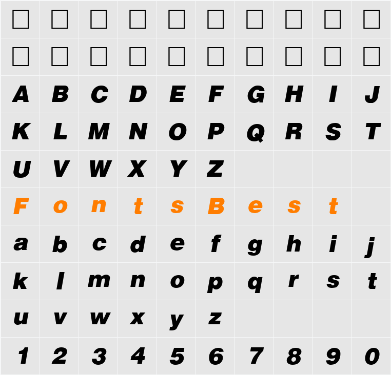 ArenaBlack Character Map