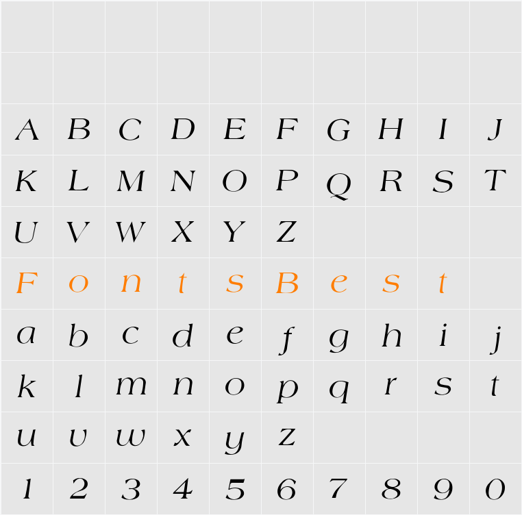 Agate-Normal-Italic Character Map