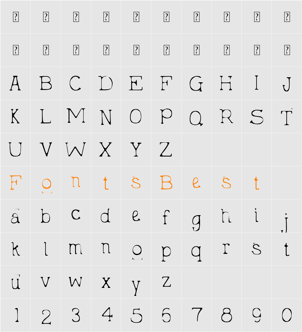 DJB Holly Typed 2 Much Character Map