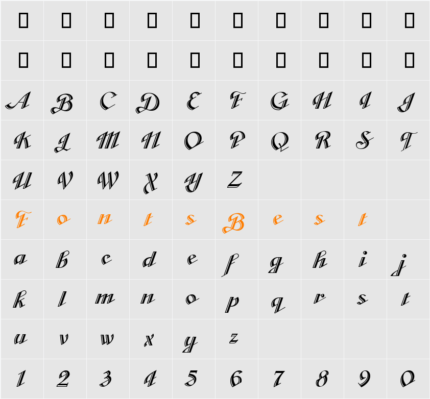 Cabarga Cursiva LET Character Map