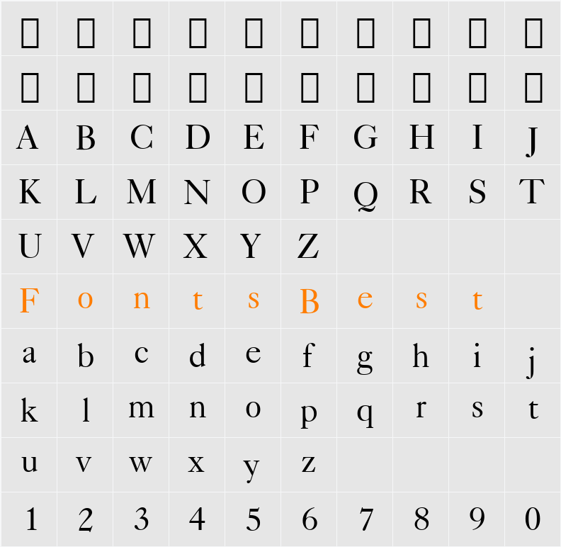 Caslon540 BT Character Map