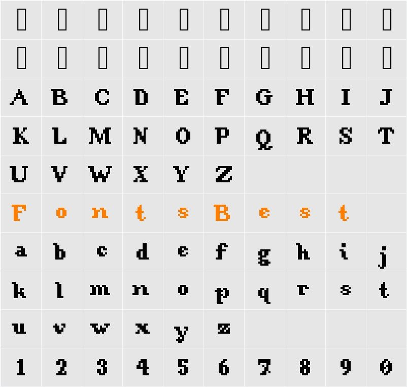 AGSFontSetSerif Character Map