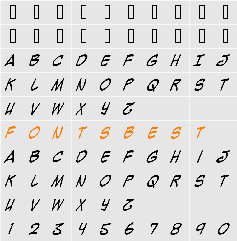 Mighty Zeo Caps Character Map