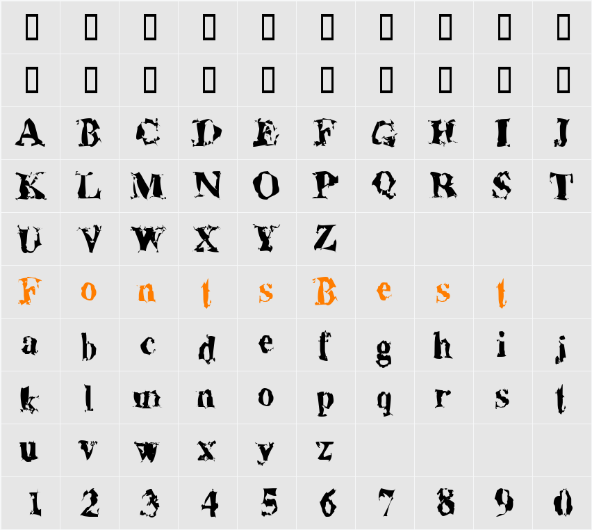 AluminumShred Character Map