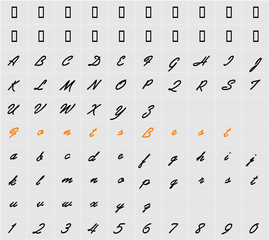 AbrazoScriptSSK Character Map