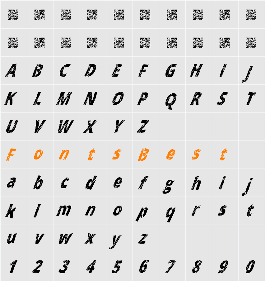 CrackedNarrowItalic Character Map